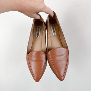 Steve Madden Focus Loafer Flat Cognac Brown Faux Leather Size 8